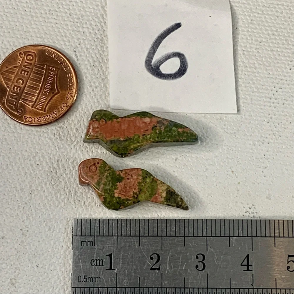 Native American Style Carved Bird Fetish Animal Stone Beads Pink Green Unakite